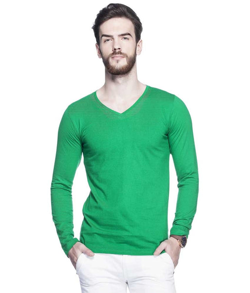 Green Solid V Neck T Shirt