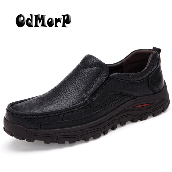 ODMORP Plus Size Men Shoes Black Leather Business Man Shoes Slip On Loafers Formal Shoes Men Oxford Dress Shoes Brown