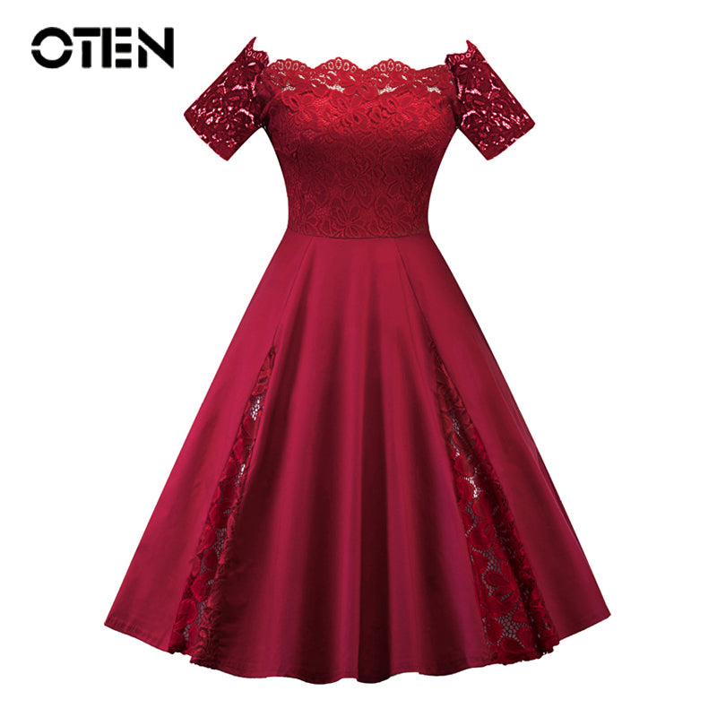 OTEN Women summer dresses plus size 5XL Short sleeve Slash Neck Lace P Mobiapp OTEN Women summer dresses plus size 5XL Short sleeve Slash Neck Lace P Mobiapp