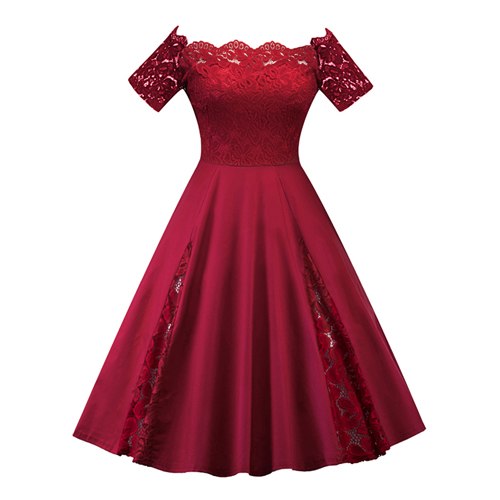 OTEN Women summer dresses plus size 5XL Short sleeve Slash Neck Lace P – Mobiapp