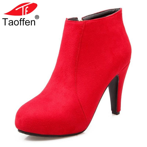 TAOFFEN Size 34-43 Women Ankle Boots Zipper Spike Heels Round Toe Platform Women Shoes Simple Elegant Women Footwear