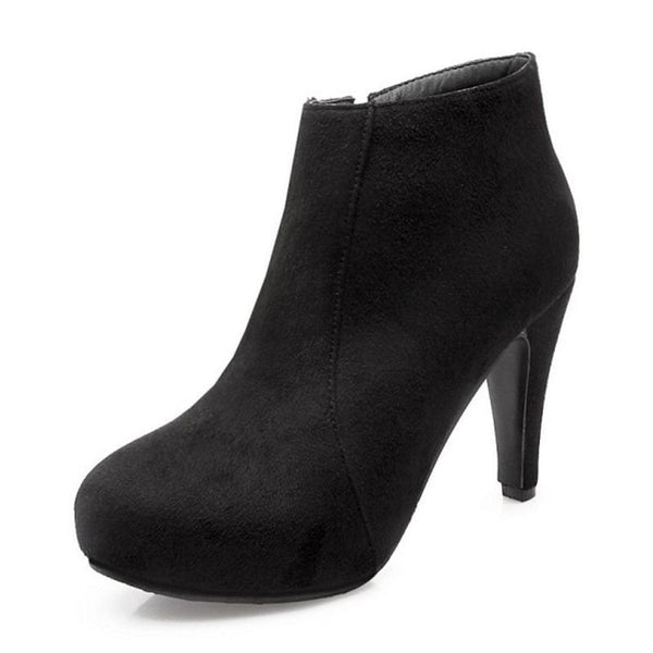 TAOFFEN Size 34-43 Women Ankle Boots Zipper Spike Heels Round Toe Platform Women Shoes Simple Elegant Women Footwear