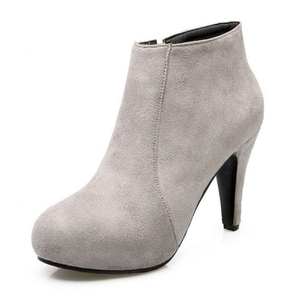 TAOFFEN Size 34-43 Women Ankle Boots Zipper Spike Heels Round Toe Platform Women Shoes Simple Elegant Women Footwear