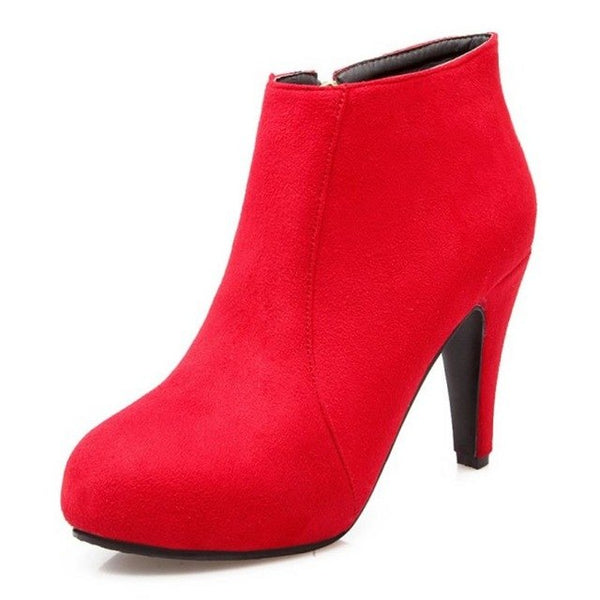 TAOFFEN Size 34-43 Women Ankle Boots Zipper Spike Heels Round Toe Platform Women Shoes Simple Elegant Women Footwear