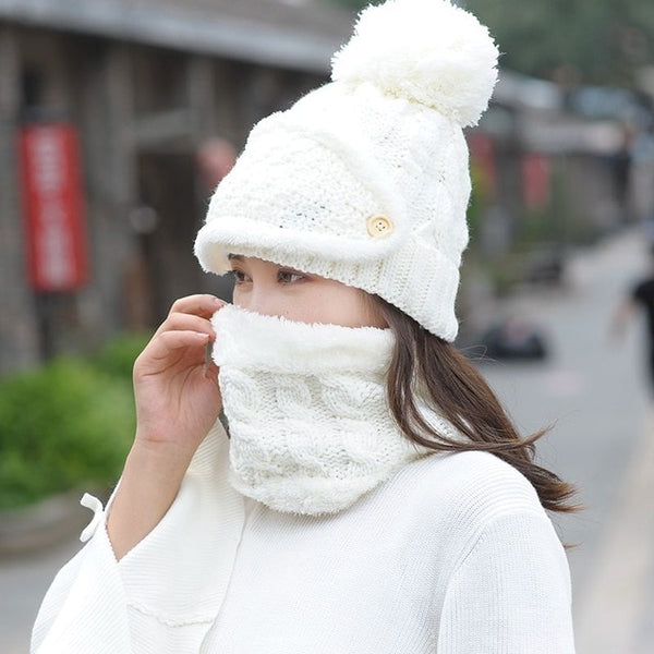 New Winter Women's Full Face Mask Hat Caps Scarf Set Knitted Warm Thick Windproof Balaclava Multi Functional Knit Cap For Women