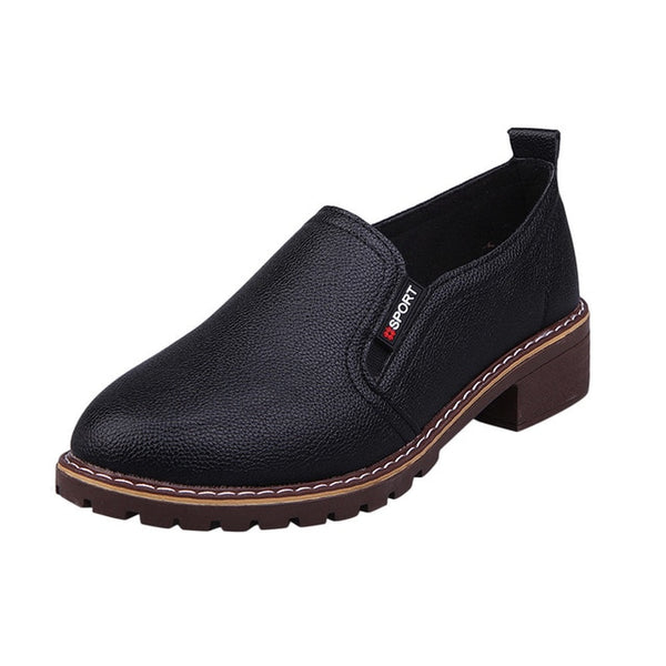 High Quality Casual Slip On Women Shoes Leather Comfortable Soft Bottom Shoes Vintage Style Women Footwear