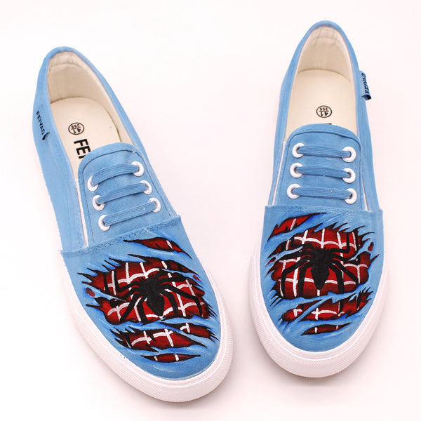 spider man shoes autumn canvas shoes men hand painted slip on Custom graffiti shoes Light casual Fashion shoes Flat bottom