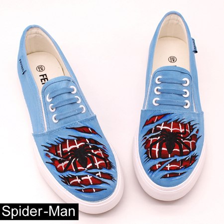spider man shoes autumn canvas shoes men hand painted slip on Custom graffiti shoes Light casual Fashion shoes Flat bottom