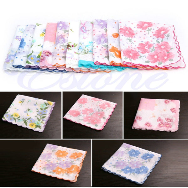 10Pcs/Set Lot Cutter Ladies Vintage Cotton Hanky Floral Handkerchief Hot New -Y107